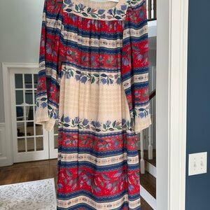 Antik Batik Red and Blue Floral Midi Dress